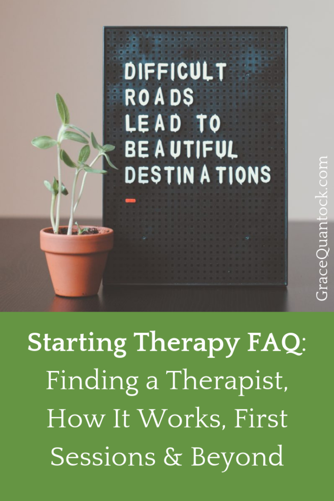 Starting therapy FAQ poster with plant and poster" hard roads lead to beautiful destinations