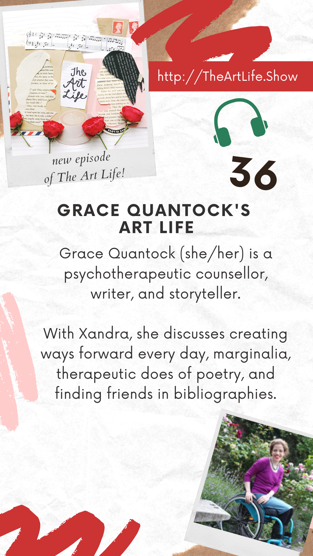 The Art Life graphic with photograph of Grace in her wheelchair